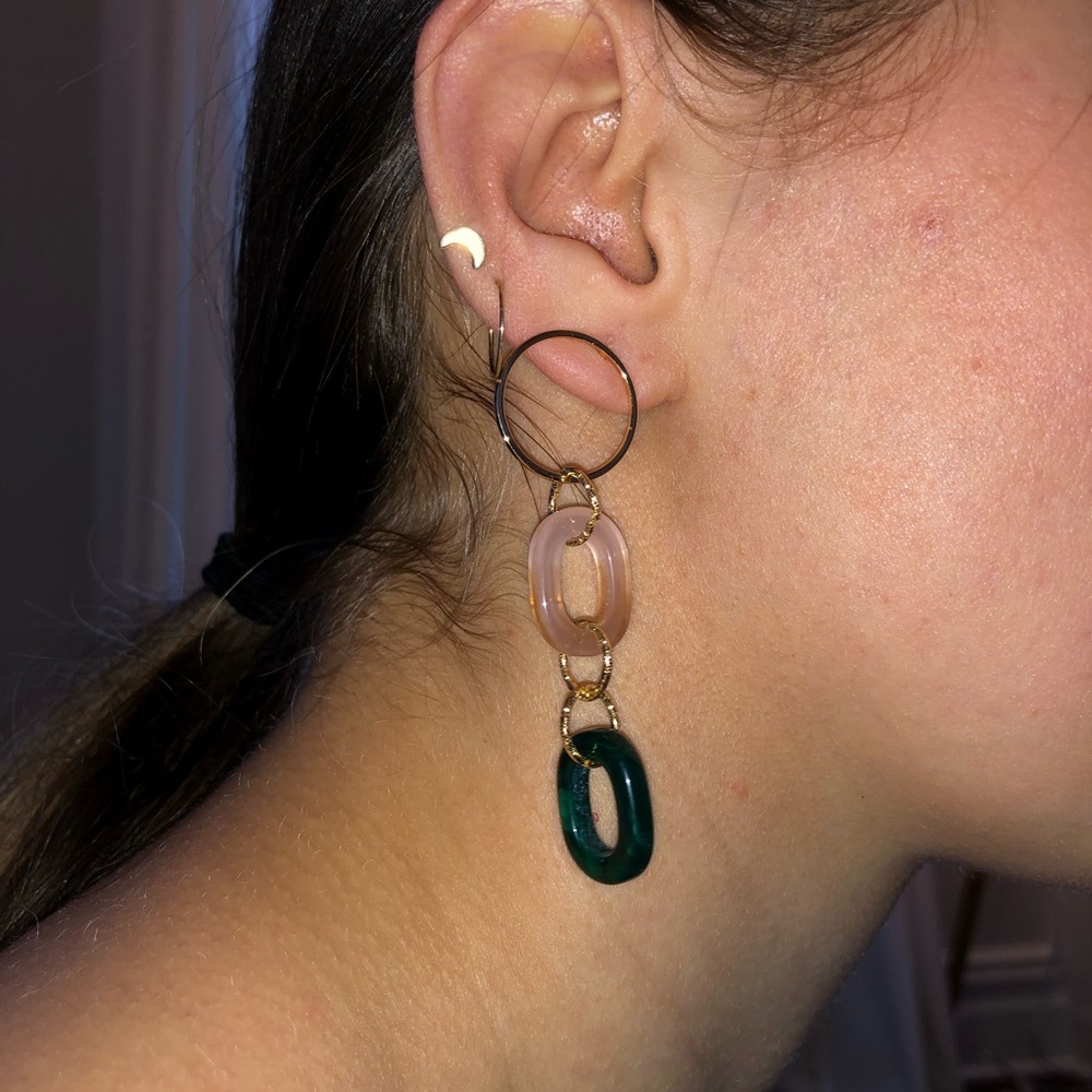 Green Gold Tortoise Acrylic Mega Drop Earrings
